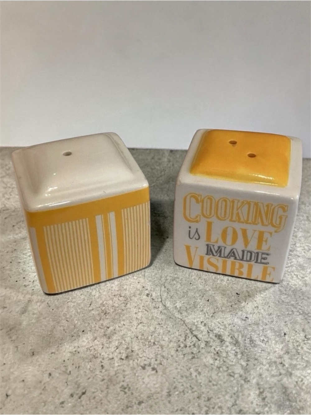 Vintage Cooking is Love Made visible White & Yellow Salt and Pepper Shakers